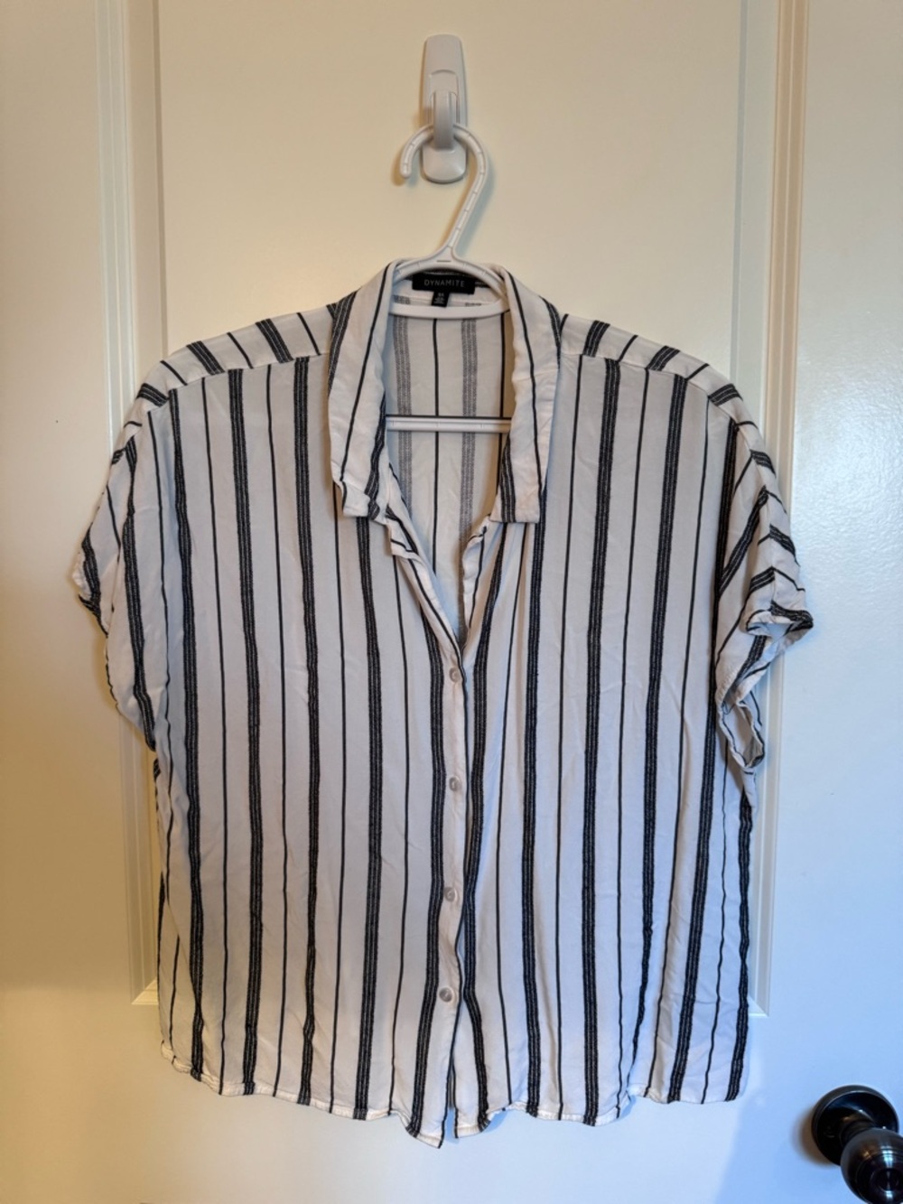 Dynamite White Shirt with Black Vertical Stripes